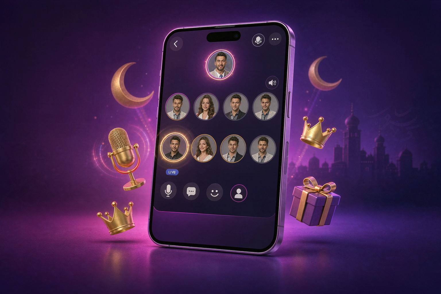WOWO voice room concept with microphone seats and virtual gifts